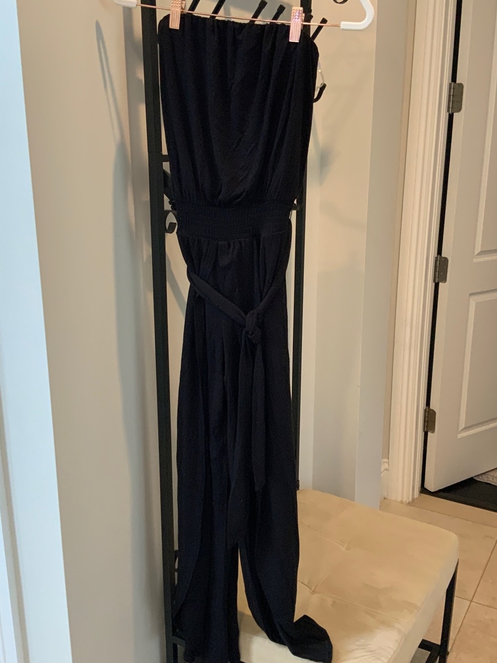 Sophia Vergara Strapless Black Jumpsuit with Waist Tie
